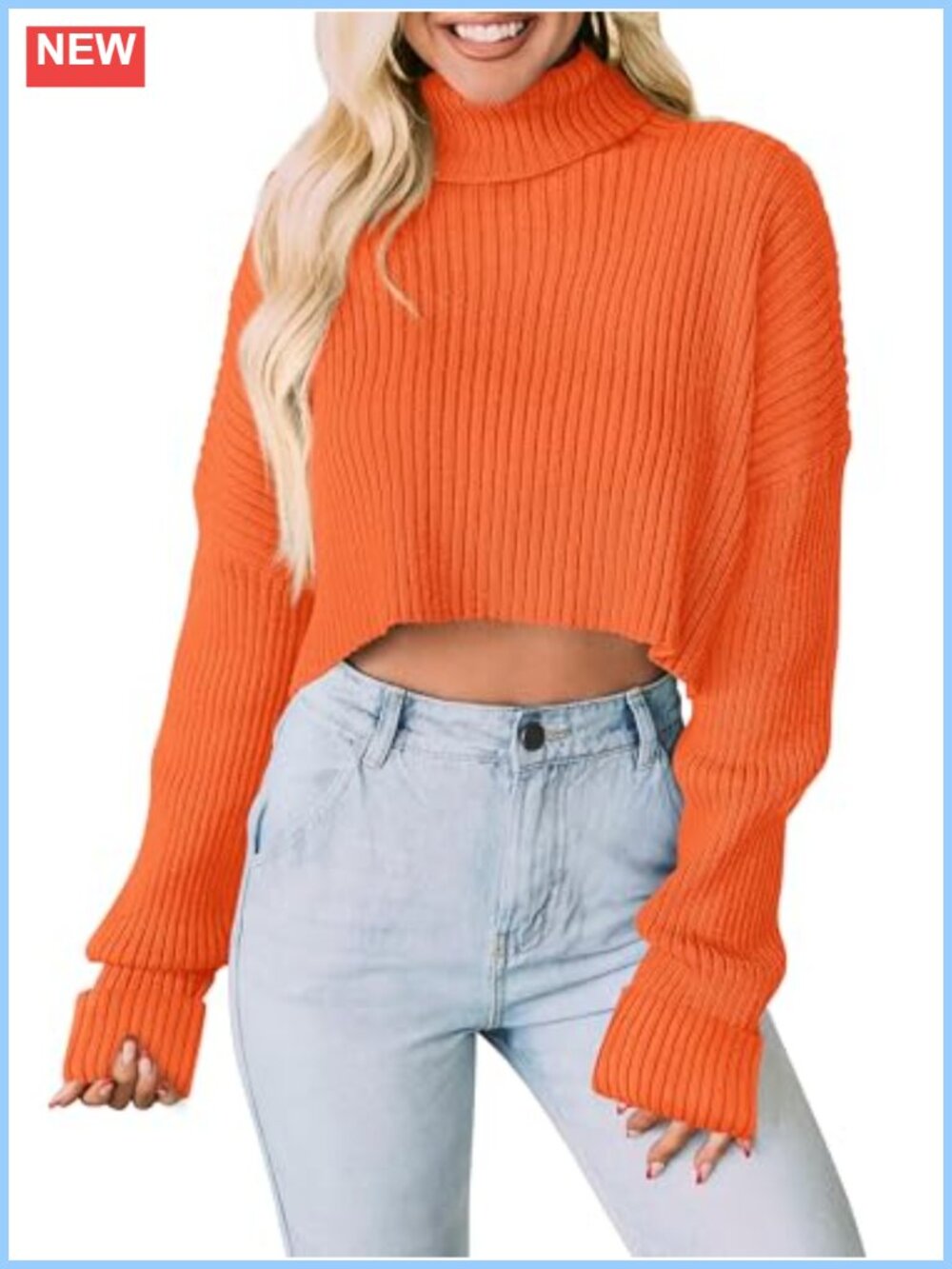 Womens Turtleneck Long Sleeve Cropped Knit Sweater Pullover